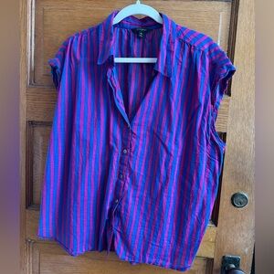 Banana Republic, Sleeveless Striped Button Down Top, Pink and Blue, Women's XL